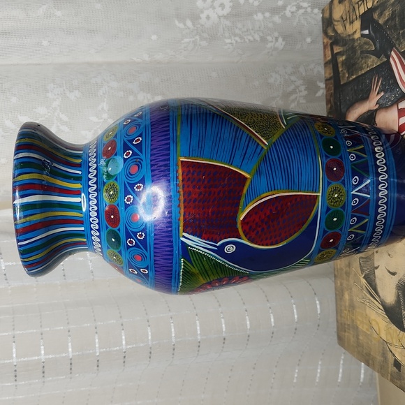 Mexican Folk Art Talavera Style Vase Feather Birds - Picture 3 of 12